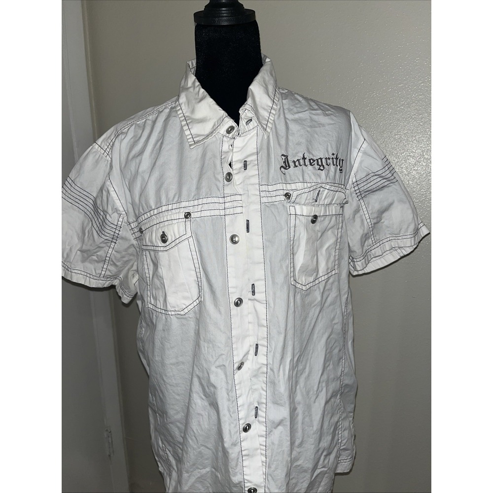 white long-sleeve button-down shirt from XIOS New York contrast dark stitching